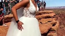 Bungee jumping in a wedding dress
