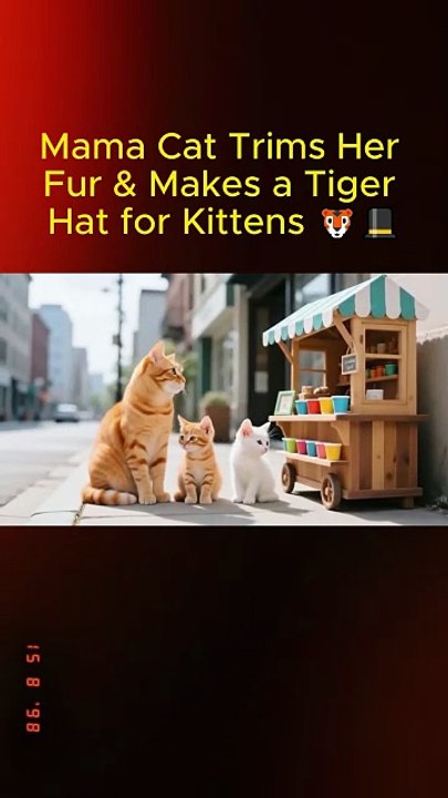 Mama cat trims her fur & makes a tiger hat for k