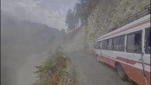 Video: Landslide falls just inches away from moving bus in Mandi