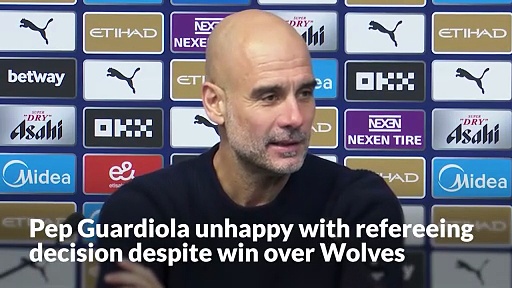 Pep Guardiola unhappy with refereeing decision despite win over Wolves