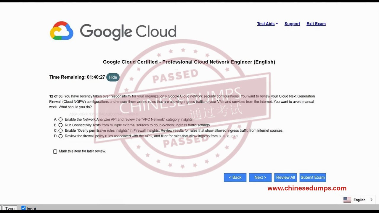 GOOGLE CLOUD CERTIFIED - PROFESSIONAL CLOUD NETWORK ENGINEER EXAM