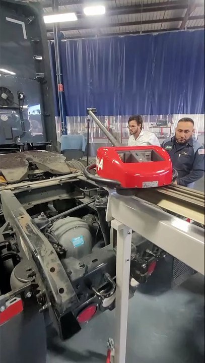 Keywest Auto & Truck Collision Center is carrying out precise rear frame measurements on a Kenworth T680