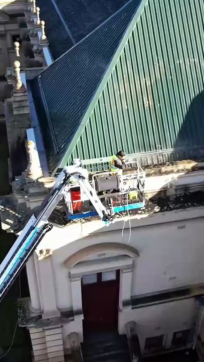 Cleaning the Albert Hall roof, Launceston