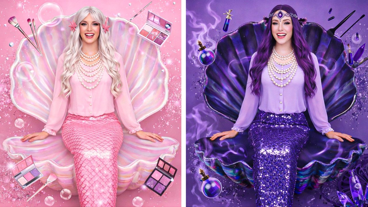 🎨🧜‍♀️ Défi Sirène UNE Couleur ! 💙 Pink VS Purple — Makeover Viral INCROYABLE 😱✨