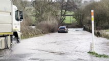 Vehicles travelling through floods at Creedy Bridge, Exhibition Corner, Crediton, video Alan Quick IMG_3107