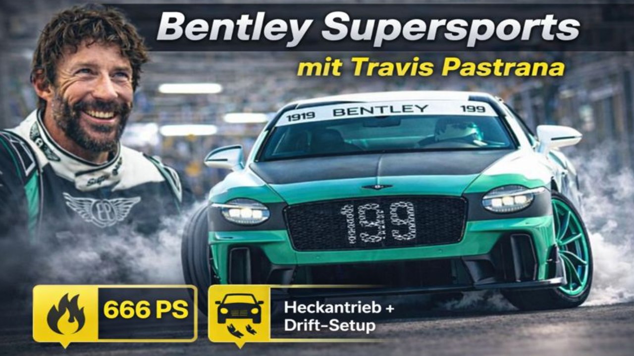 Travis Pastrana jagt Bentley Supersports durch Fabrikgelände