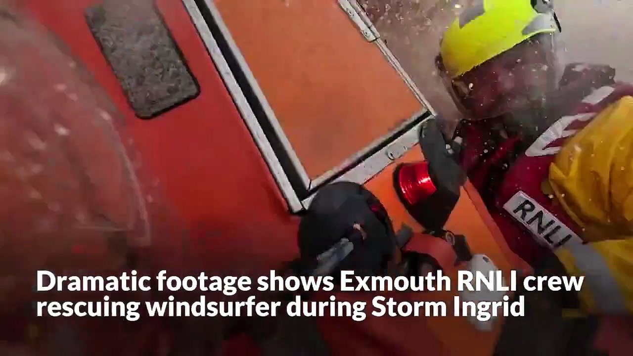 Dramatic footage shows Exmouth RNLI crew rescuing windsurfer during Storm Ingrid