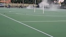 E-bike riders discharge fire extinguisher at Bellingara Netball Courts, Miranda