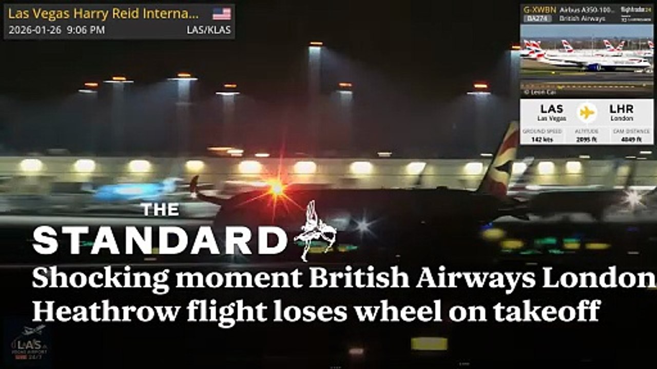 Shocking moment British Airways London Heathrow flight loses wheel on takeoff