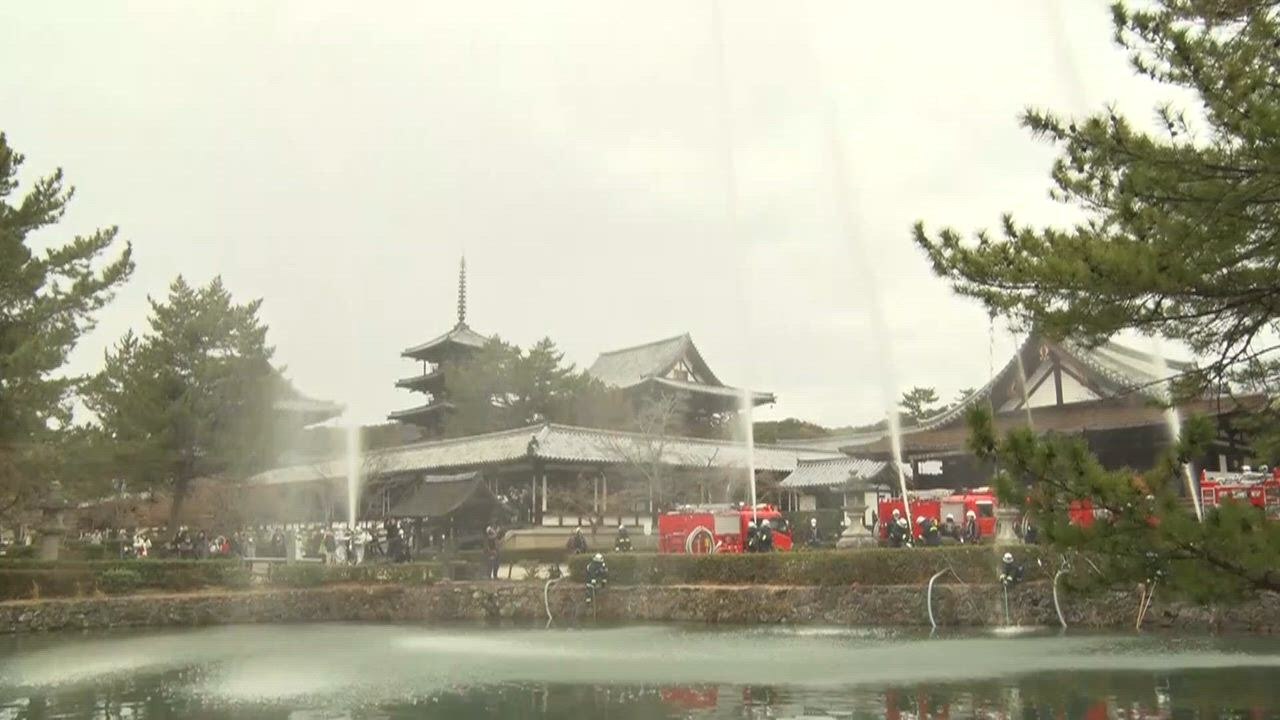 Japan: Fire drill at Horyu-ji temple