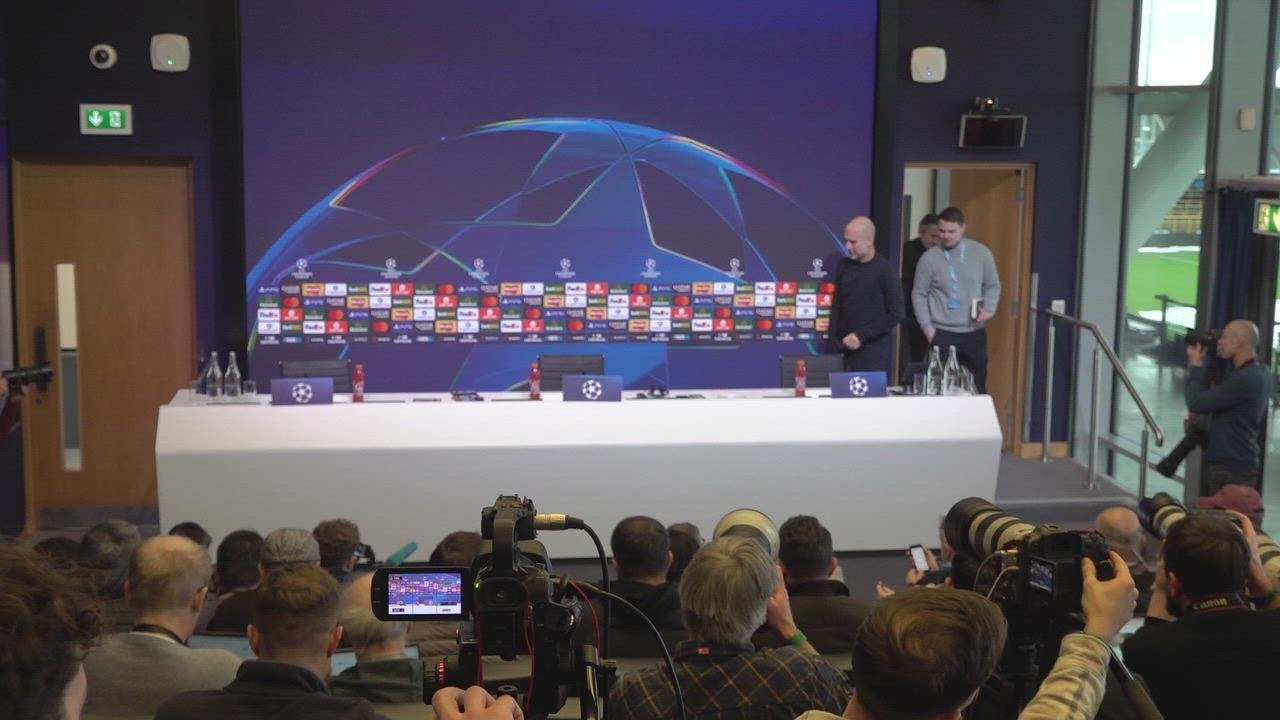 UK: Manchester City v Galatasaray: Pep Guardiola press conference