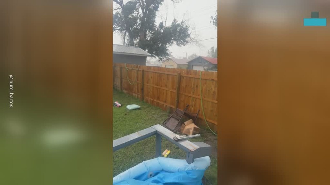 Trampoline Flies Into Yard During Wind Storm