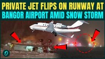 WATCH: Private Jet CRASHES, TURNS UPSIDE DOWN at Bangor Airport | Heavy Snow, Low Visibility Blamed