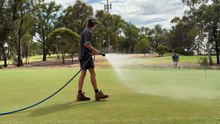 Neangar Park Golf Club green gets a watering.