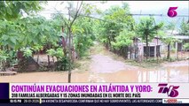 Continúan evacuaciones en Atlántida y Yoro: 318 familias albergadas y 15 zonas inundadas en el norte del país