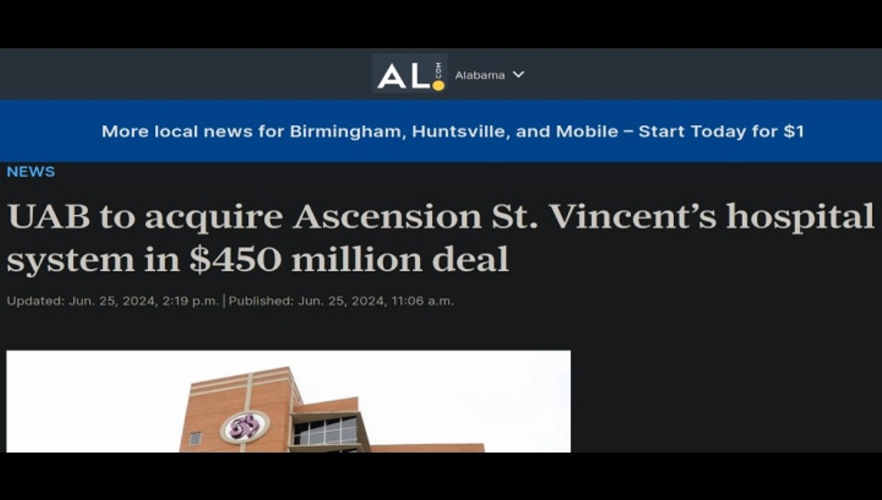 UAB Must Assess & Purge Corruption Immediately In $450m Ascension St. Vincent's Takeover