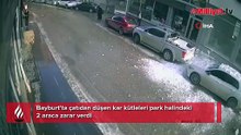 Çatıdan kopan kar kütlesi aracı hurdaya çevirdi! O anlar kamerada