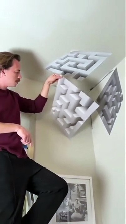 Creative Optical Illusion Maze Cube Wall Art Home Room Decor Stickers