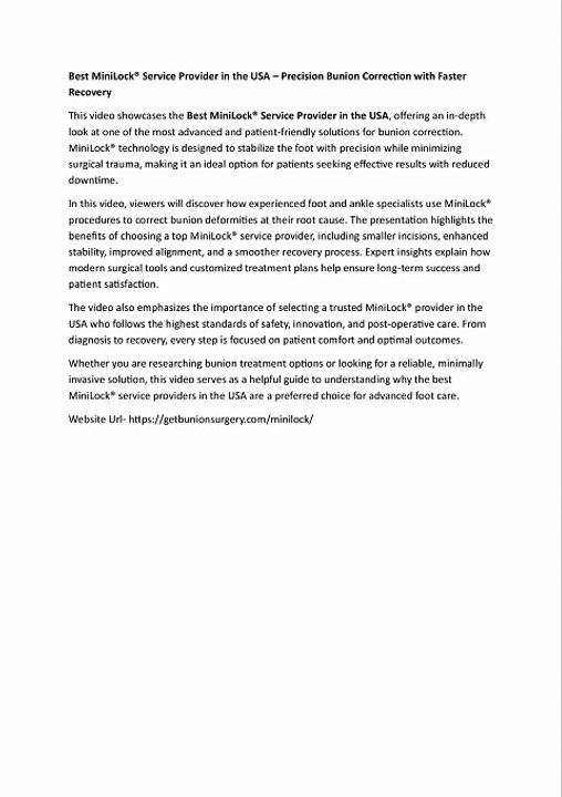 Best MiniLock® Service Provider in the USA – Precision Bunion Correction with Faster Recovery