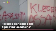 Apartamento de síndico que confessou matar corretora em Caldas Novas (GO) é depredado e pichado