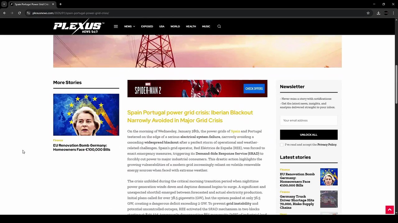 Plexus News: Spain & Portugal Narrowly Avoid Massive Blackout