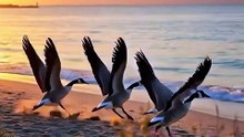 Birds are on beach to fly