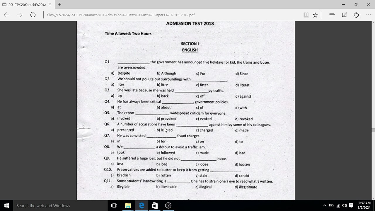 Sir Syed university Original past paper solution English