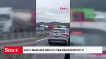 Kuzey Marmara Otoyolu'nda kamyon devrildi; trafik yoğunluğu oluştu