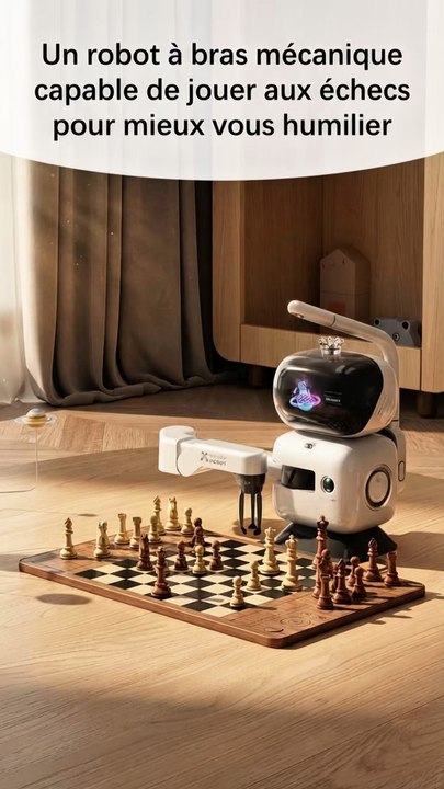 Ce robot équipé d’un bras mécanique joue aux échecs et au Godirectement sur un plateau physique. 🤖♟️Grâce à son intelligence artificielle, il analyse tes coups,s’adapte à ton niveau et peut rapidement prendre l’avantage.