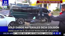 ACCIDENTE ENTRE UN BUS Y UN TAXI DEJAN SEVEROS DAÑOS MATERIALES TRAS IMPACTAR EN EL BULEVAR MORAZÁN