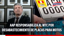 Asociación Automotriz del Perú responsabiliza al MTC por desabastecimiento de placas para motos