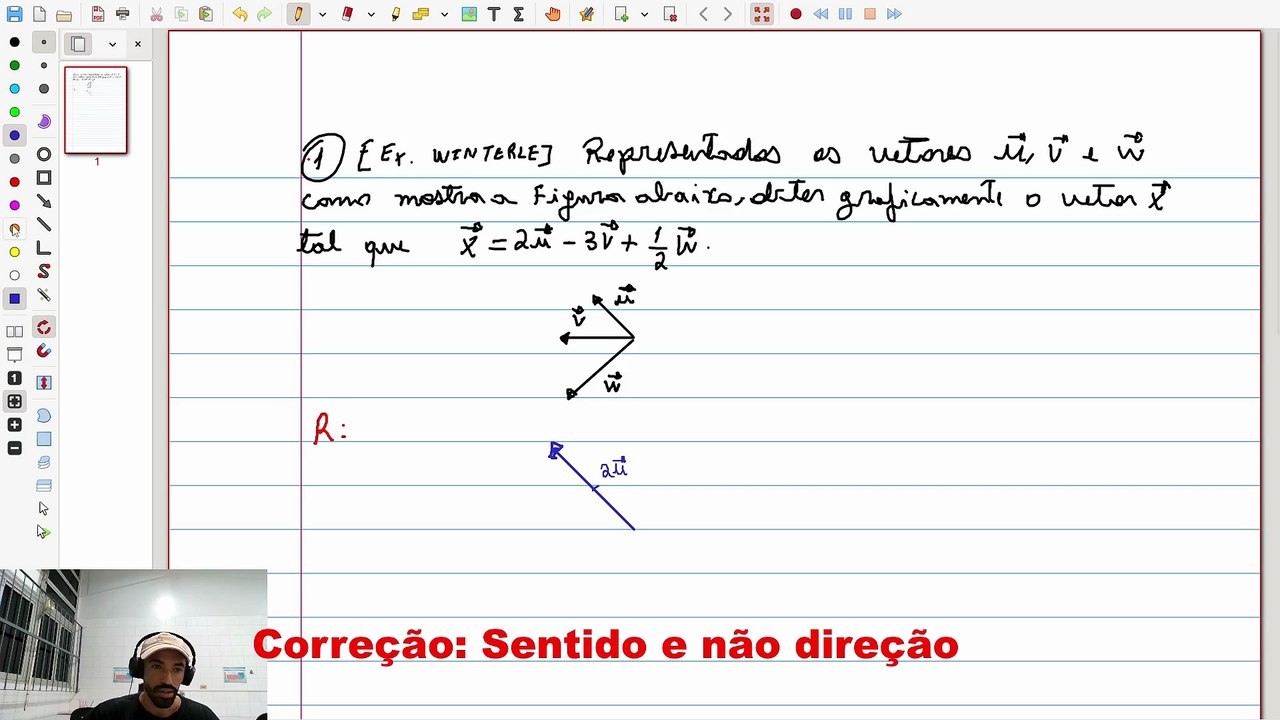 (Exercício 1)| VETORES: [Exemplo - Winterle] obter graficamente o vetor x= 2u-3v+1/2w| VET&GEO-A1.21