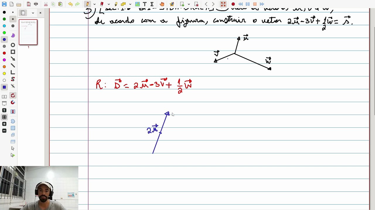 (Exercício 3) VETORES: [Sec. 1.6 – Q.1 – Steinbruch]  construir o vetor 2u−3v+1/2w=s | VET&GEO-A1.23