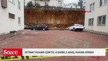 İstinat duvarı çöktü, 4 daire ve 3 araç hasar gördü