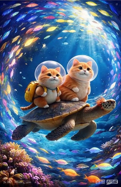 Two Brave Cats Explore the Ocean on a Turtle 🐱🐢