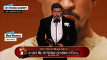 Bad Bunny, al recoger el Grammy a mejor álbum de música urbana: 
