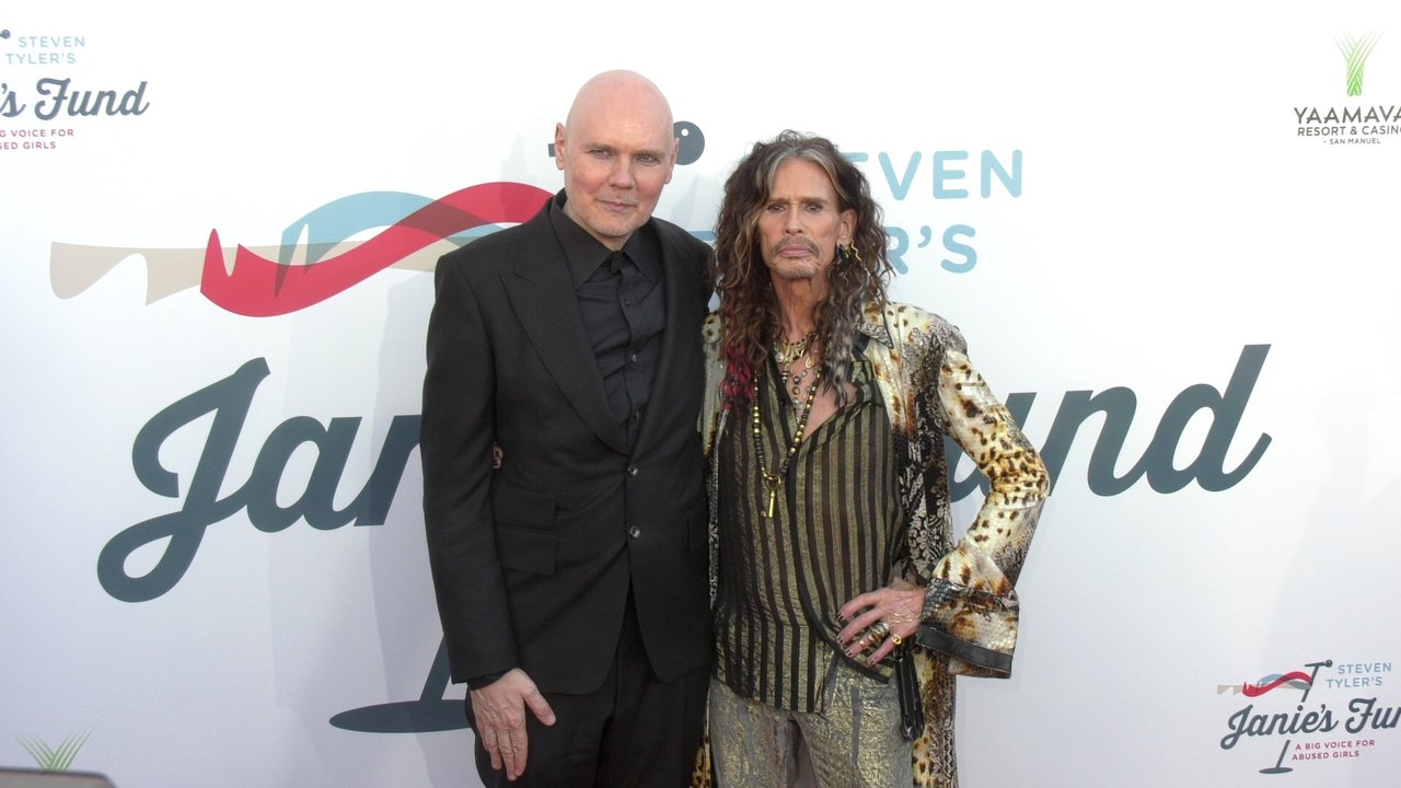 Billy Corgan and Steven Tyler on the red carpet at Steven Tyler's 7th annual GRAMMY Awards viewing party