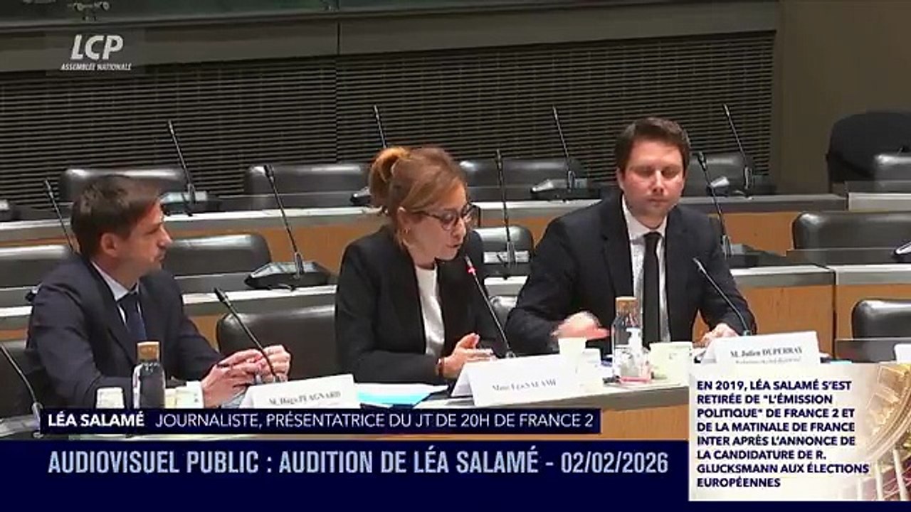 Commission sur l'audiovisuel public - Léa Salamé à propos de Raphaël Glucksmann : "S’il est candidat, je sors de l’antenne. Je ne m’accroche pas, je quitte le 20h immédiatement"