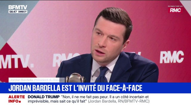 Jordan Bardella souhaite de tout cœur que Marine Le Pen puisse porter (les) couleurs (du RN) lors de l'élection présidentielle
