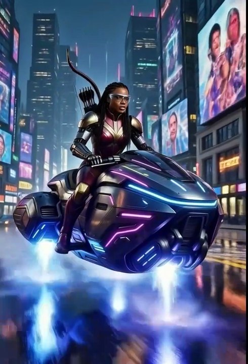Futuristic cyberpunk showdown.
