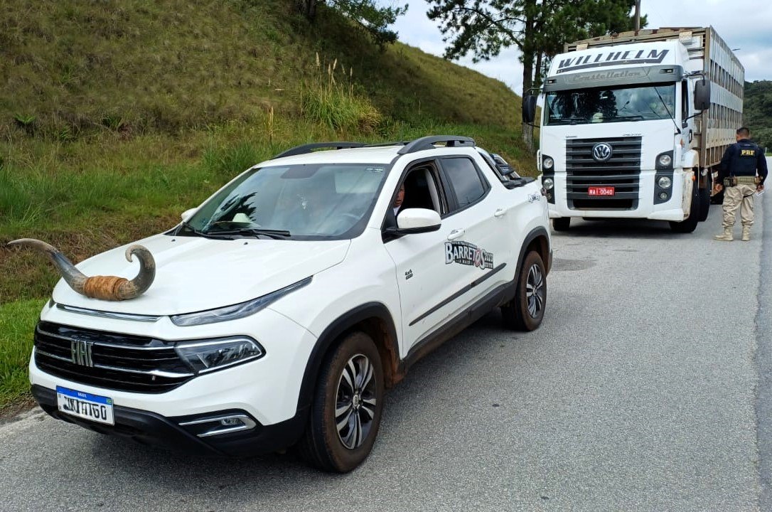 Picape "chifruda" recebe multa durante fiscalização na BR-282