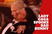 Lady Gaga unexpectedly startles Bad Bunny at the Grammys