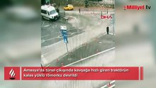 Yol trafiğe kapandı! Kavşağa hızlı giren traktör...