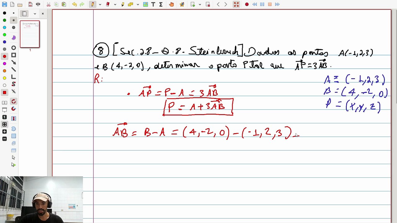 (Exercício 8) [Sec. 2.8 - Q.8 - Steinbruch] determinar o ponto P tal que AP=3AB | VET&GEO-A2.29