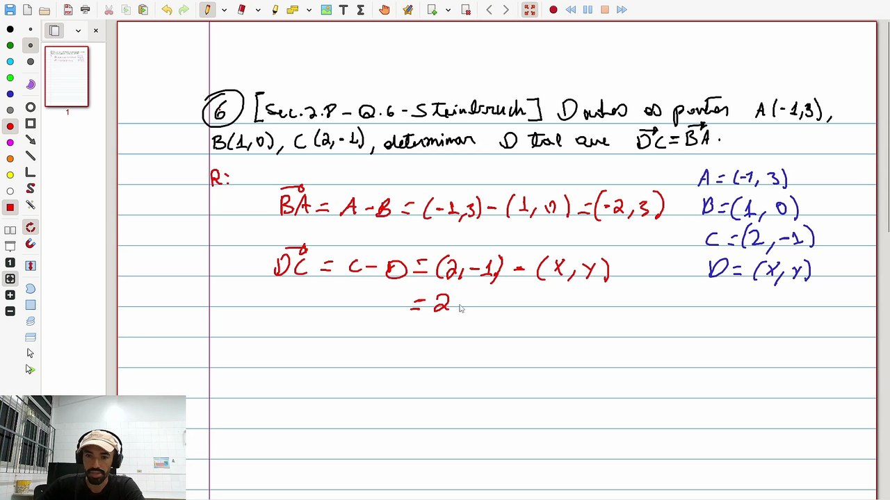 (Exercício 6)[Sec. 2.8 - Q.6 - Steinbruch]  Determinar D tal que DC=BA | VET&GEO-A2.27