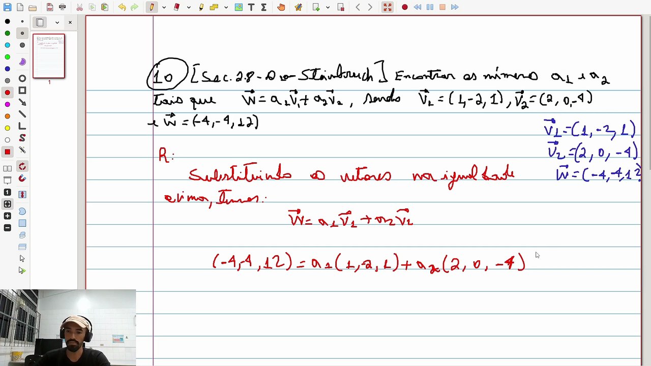 (Exercício 10) [Sec. 2.8 - Q.10 - Steinbruch] Encontrar os números a1 e a2 | VET&GEO-A2.31