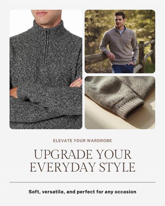 Style meets comfort with this classic quarter-zip sweater for men.