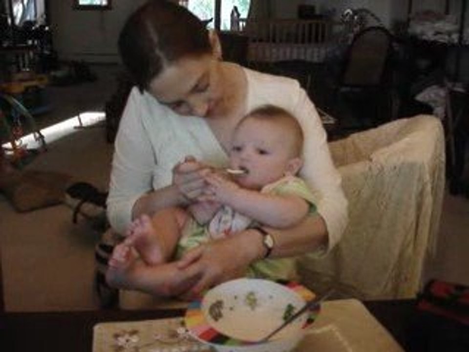 Rafael first solid meal ... well almost ....