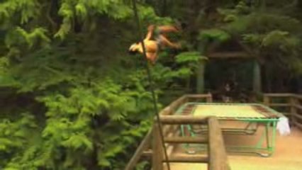 CRAZY Trampoline Jump off 45 foot Bridge.