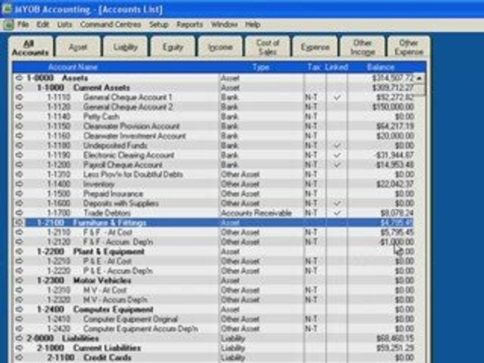 How header and detail accounts work in MYOB software